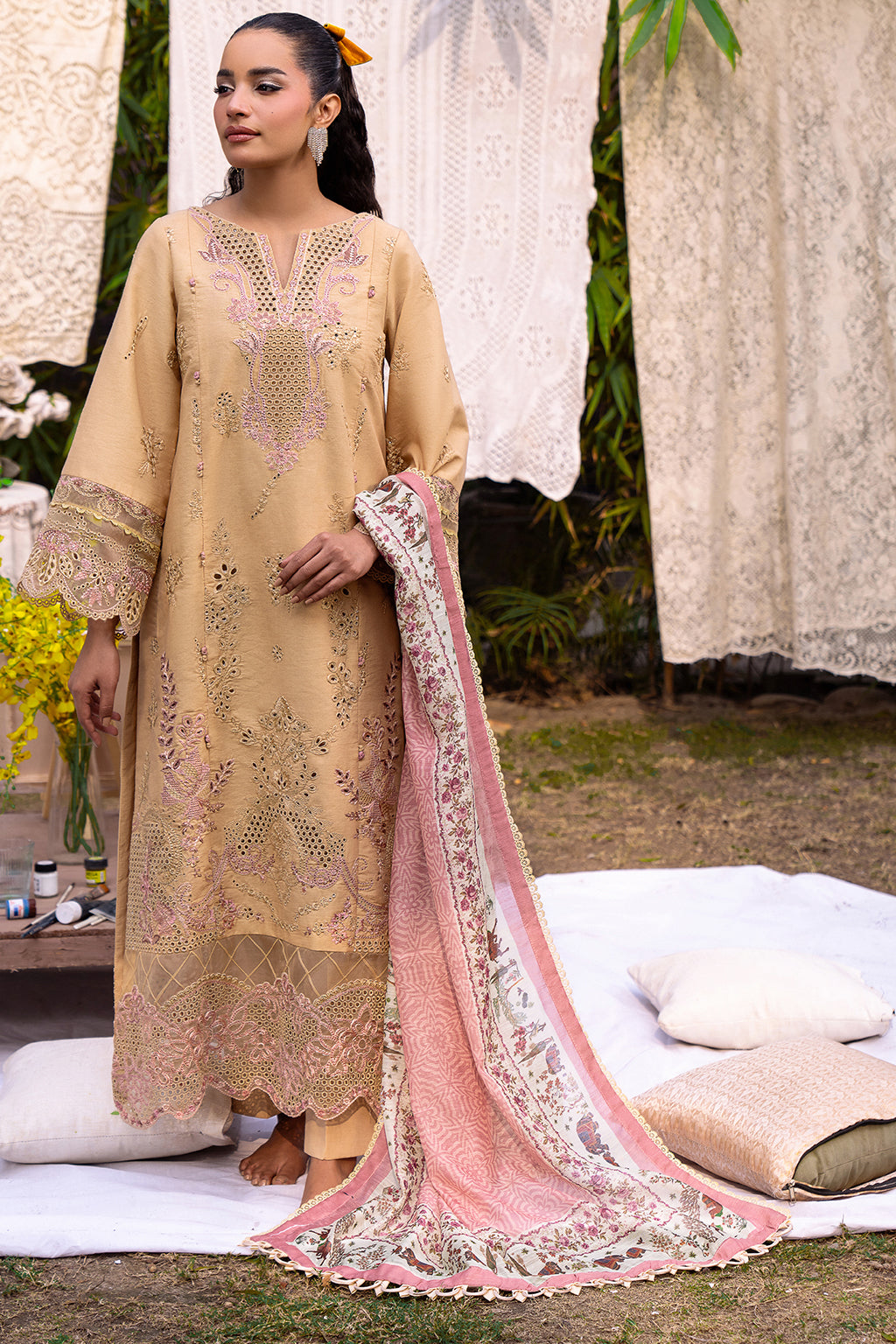 3 PIECE EMBROIDERED LAWN - LYBA (Premium Lawn)